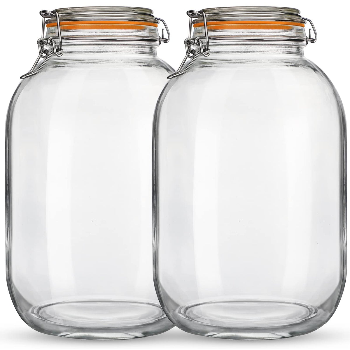 Qianfenie Glass Jars with Airtight Lids, 2 Pack - 1 Gallon Wide Mouth Mason Jars with Hinged with 1 Replacement Silicone Gaskets for Fermenting, Canning,Picking, Preserving, Storing