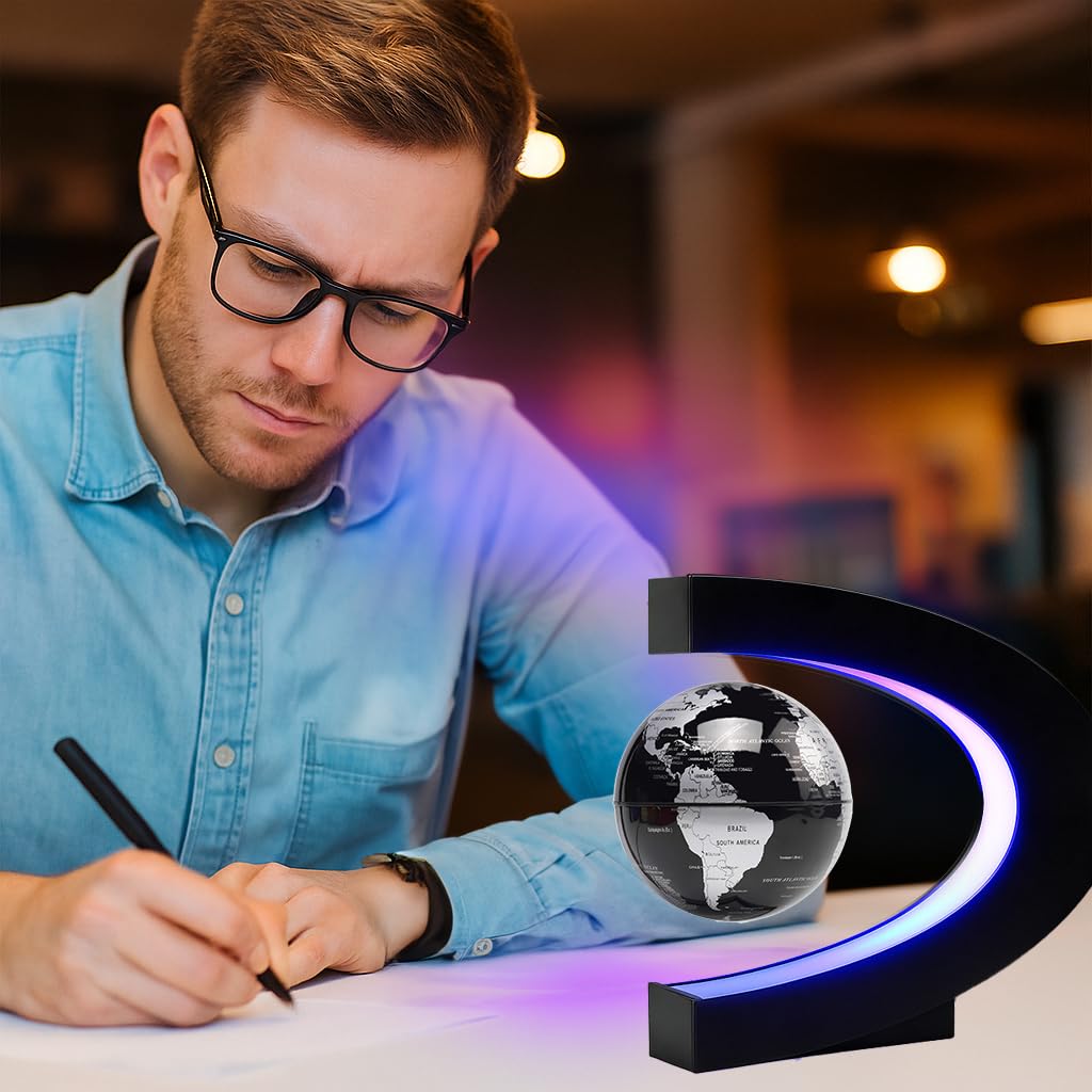 BEBEVOGUE Magnetic Levitation Floating Globe with LED Light Anti Gravity Levitating World Map Office Home Bedroom Desk Gadget Decor Unique Birthday Gift for Men Kids Husband Boss