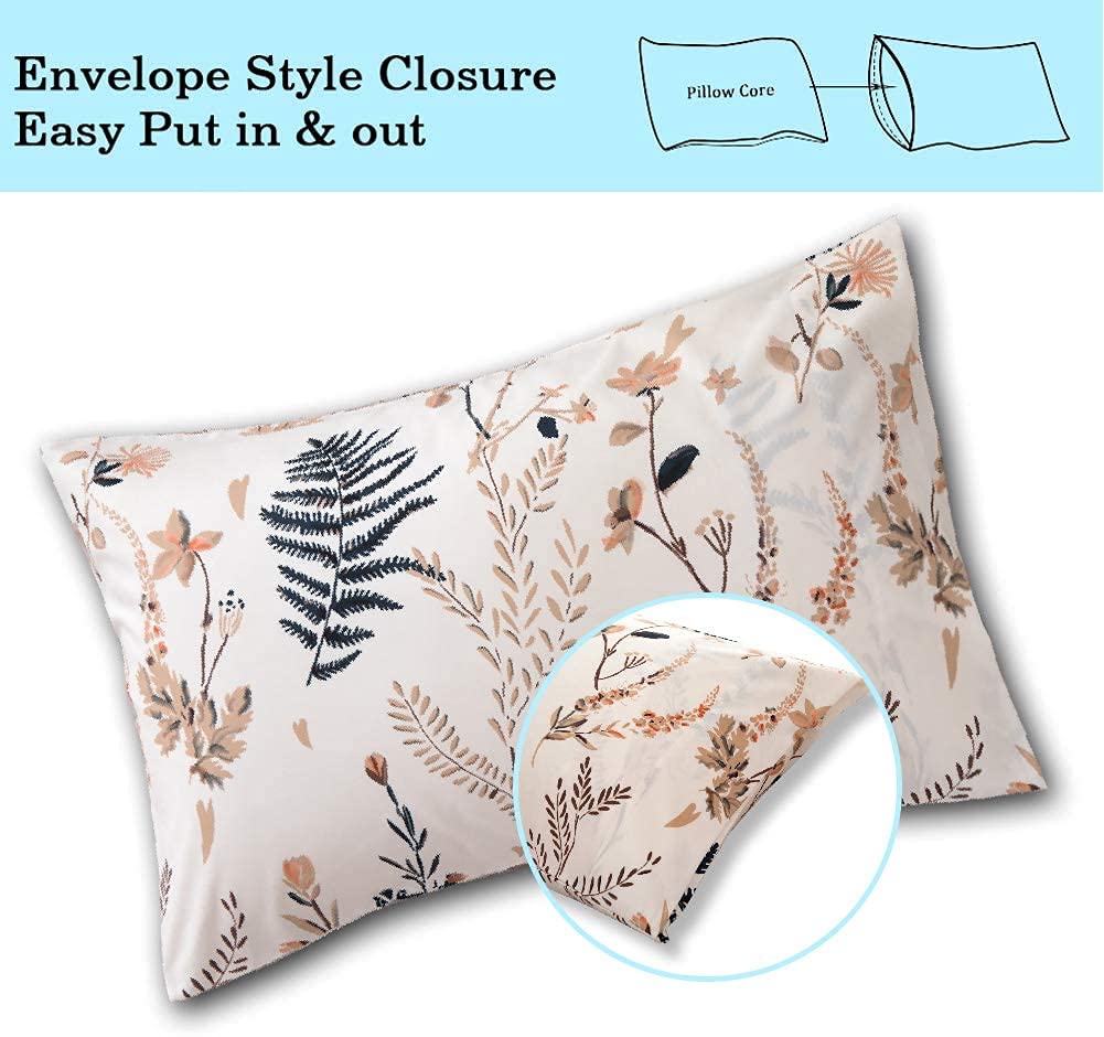 JSD Blush Pink Floral Print Sheet Set Queen 6 Piece, Soft Botanical Ferns Pattern Microfiber Sheets Deep Pocket