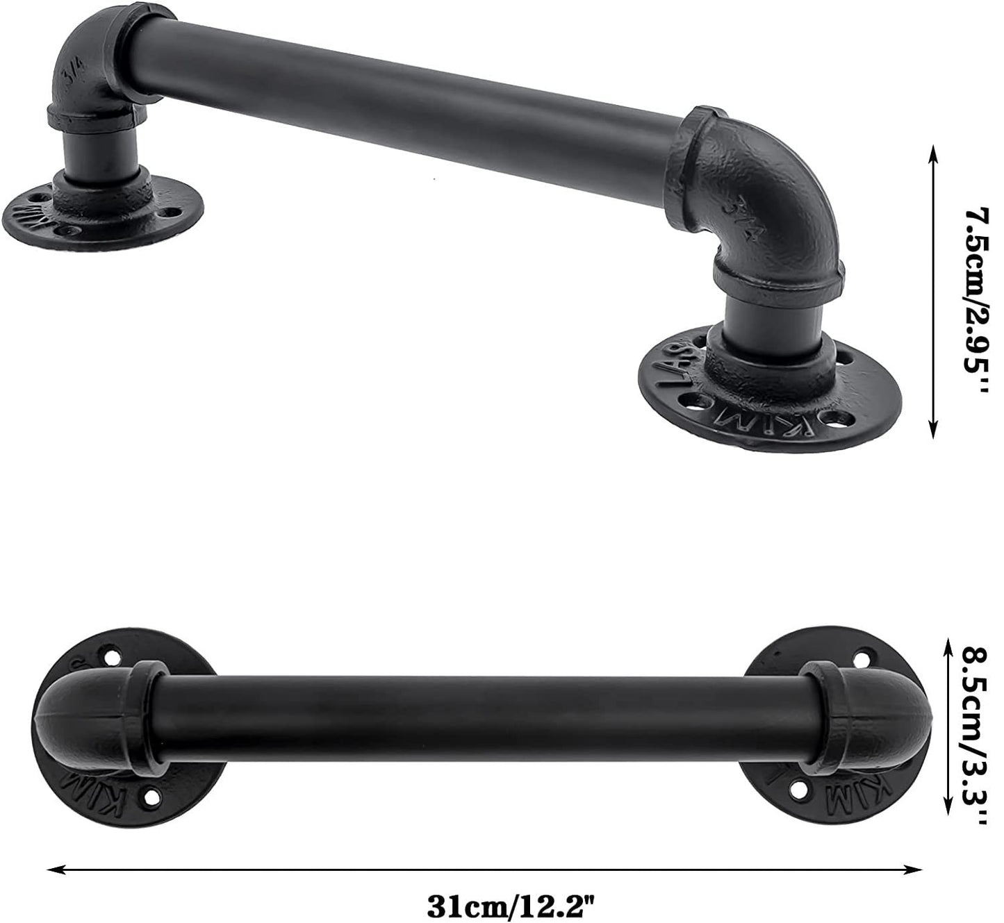 Industrial Pipe Door Pull Handle 2pcs 12”, Black Rustic Industrial Grab Bar, Towel Bar, Antique Rustic Cast Iron Handrail for Stairs, Gate, Garage