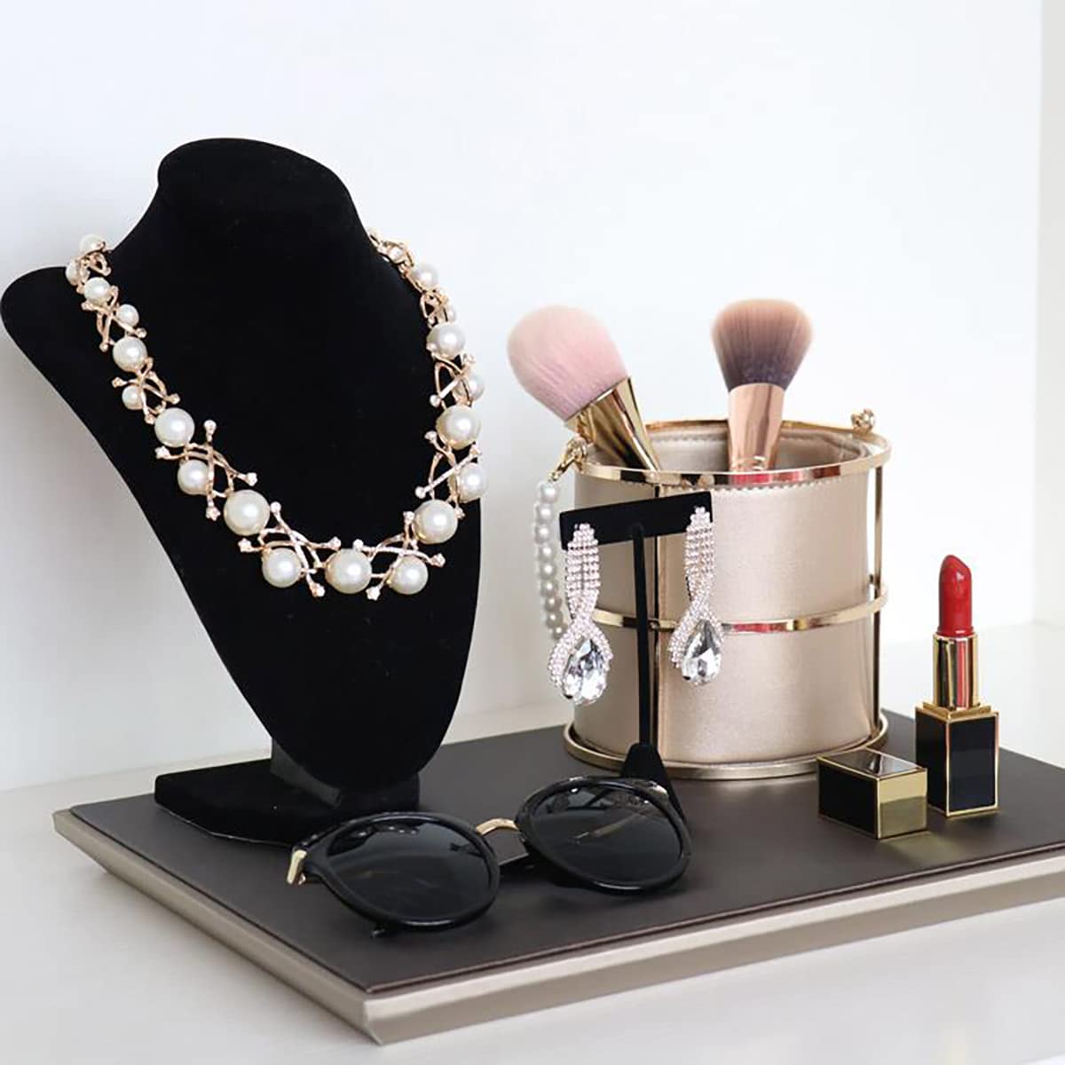 Foraineam 3 Pack Black Velvet Necklace Bust Display 3D Jewelry Chain Organizer Mannequin Model Display Stand Holder