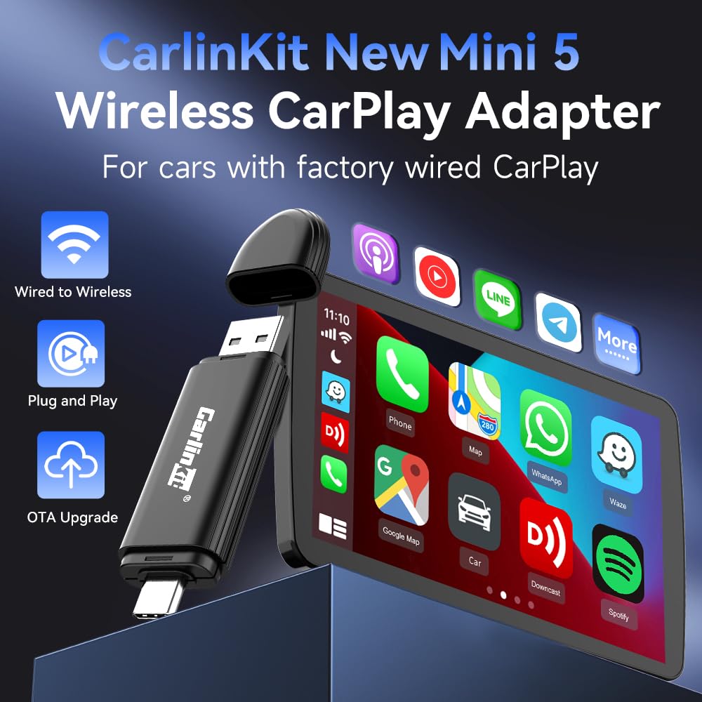 Carlinkit CarPlay Wireless Adapter MiNi SE 2025 - Auto Connect Online Update for iPhone, CarPlay Wireless Adapter Convert OEM Wired CarPlay Cars, Wired to Wireless Plug & Play Dongle