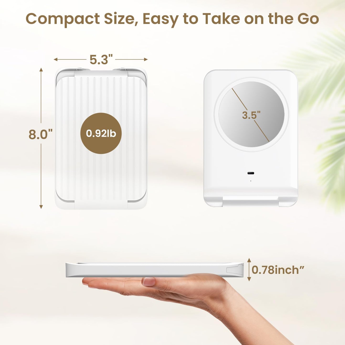 LAMPICK Travel Makeup Mirror with Lights, Foldable 1X Vanity Lighted Mirror with 10X Magnification, Rechargeable 1500mAh Battery, Dimmable Touch Screen, Freely Adjust Height and Angle