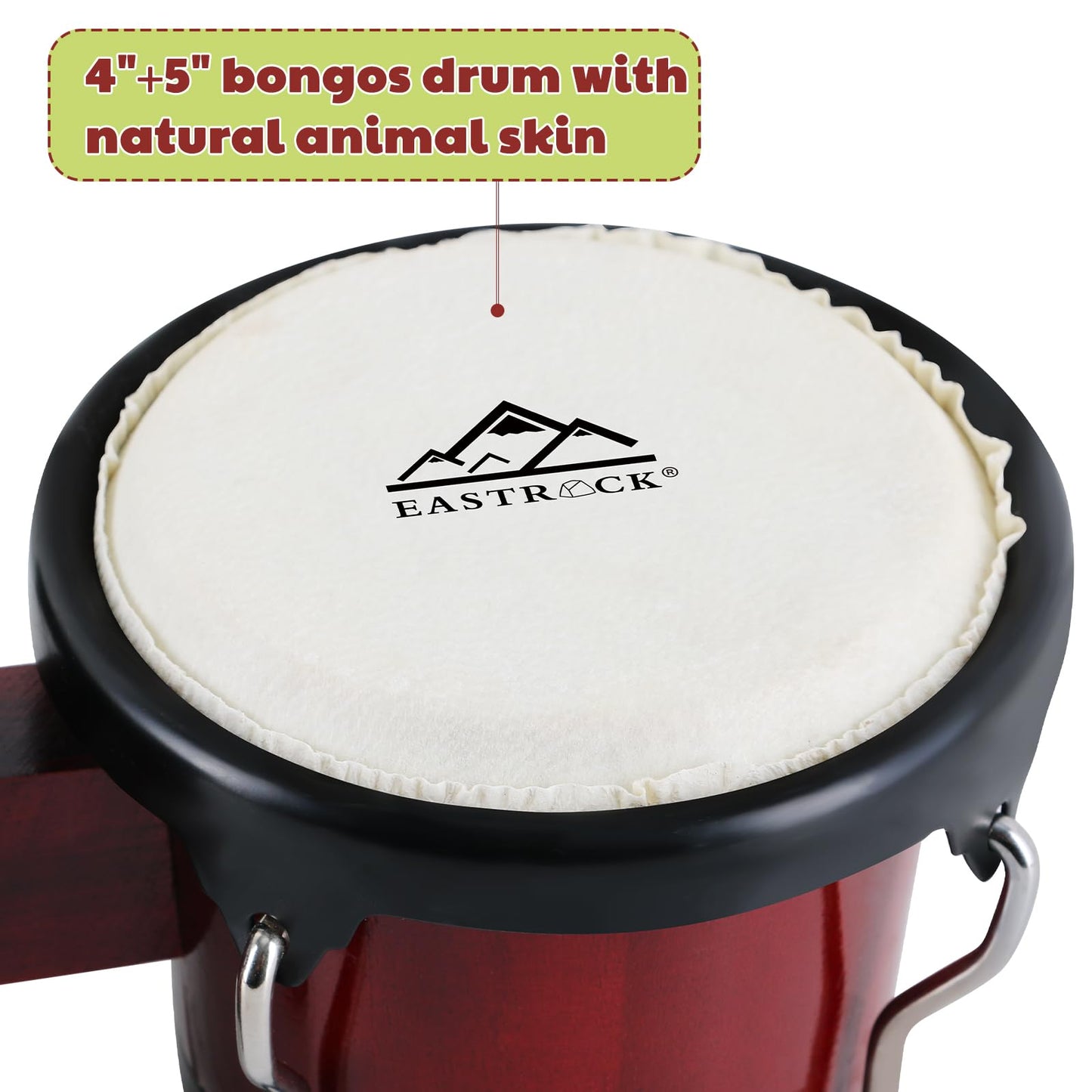 EASTROCK Bongo Drum 4” and 5” Bongos Set for Adults Beginners Professionals Tunable Wood and Metal Drum Percussion Instruments With Tuning Wrench (Red)