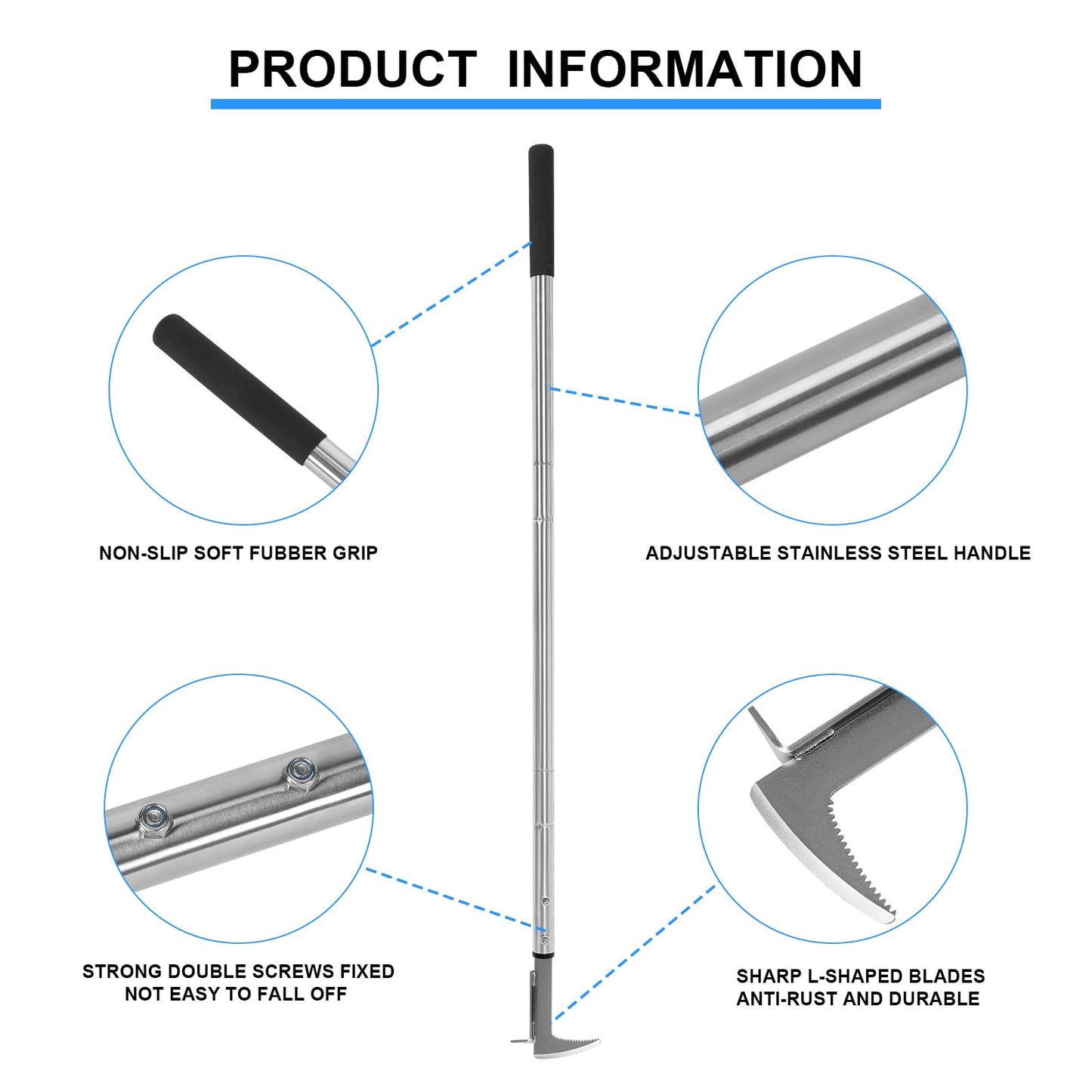 BARAYSTUS Crack Weeder, Stainless Steel Manual Crevice Weeding Tool, Long Handle Weed Grabber Remover, L-Shaped Manual Weeder Puller, Durable Crevice Weeding Tool for Sidewalk Garden Patio Lawn