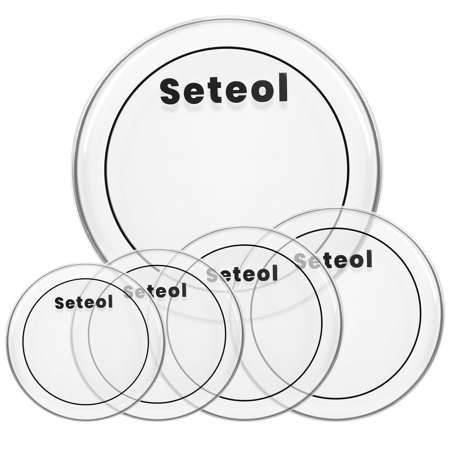 5 Pieces Drum Heads, 10" 12" 14" 16" 22" PET Drum Head Kit, Clear Bass Drumhead Pack, Standard Drumhead Pack Fit for Rock & Meta
