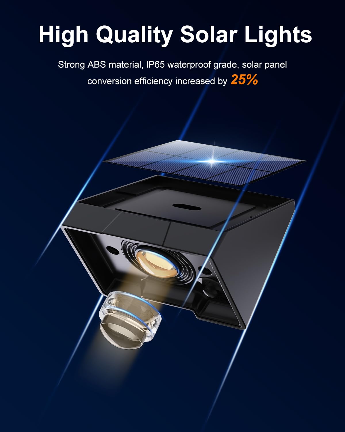 8 Pack Decorative Solar Powered Fence Lights Outdoor Waterproof with Warm White LED Spot Lens, for Outside Wall, Deck, Patio, Yard, Rail, Garage, Pool, Designed for Enhanced Security, Easy Install