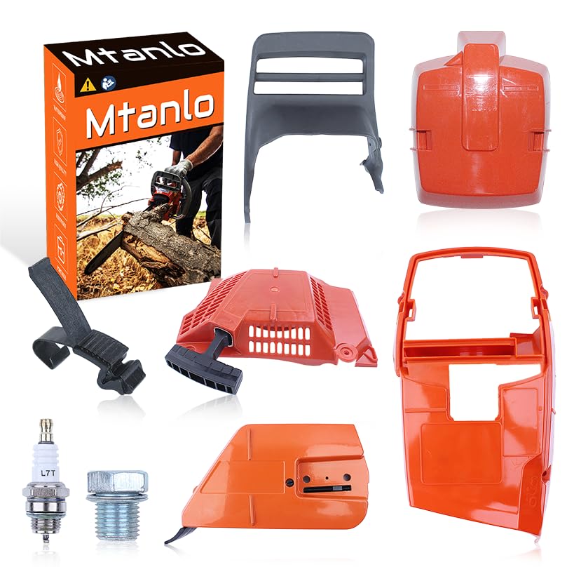 Mtanlo Cylinder Engine Cover Shroud Brake Cover Starter Front Handle for Husqvarna 372 365 362 371 Chainsaw with Spark Plug Front Brake Handle Chain Brake Cover