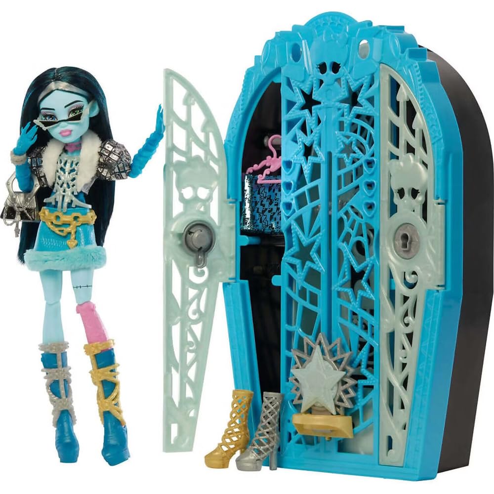 Monster High Skulltimate Secrets Doll and Accessories Set, Hauntlywood Mysteries Frankie Stein with Reveal Closet & 19+ Glam Surprises Like Doll Clothes
