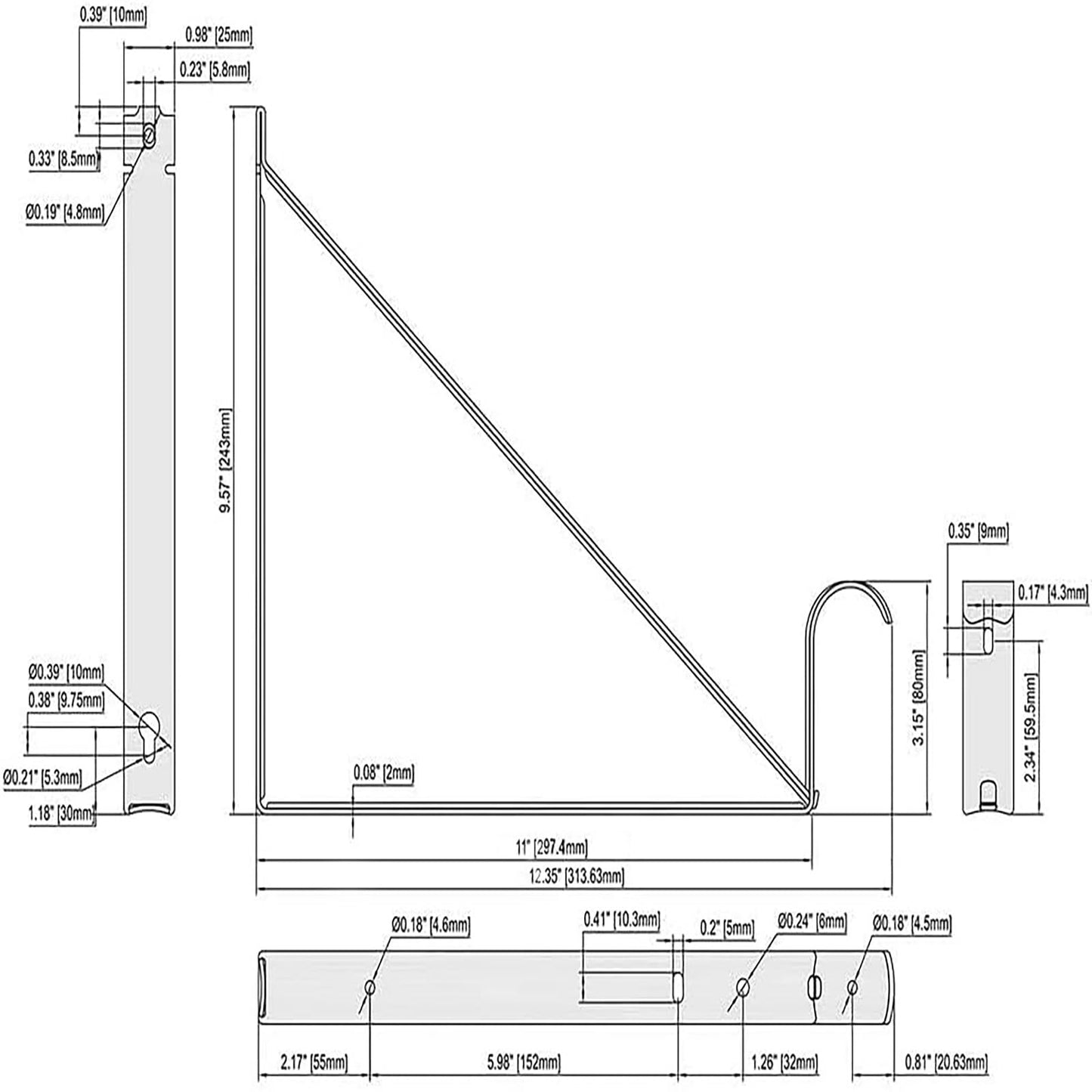 HOME MASTER HARDWARE Heavy Duty Shelf Rod Support Bracket Wall Mounted Shelf Supports Closet Brackets White with Screws 10-Pack