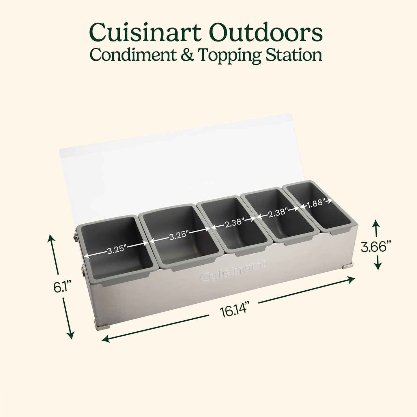 Cuisinart Condiment and Topping Station, Food Containers with Translucent Lid, Stainless Steel (CPS-617AC)