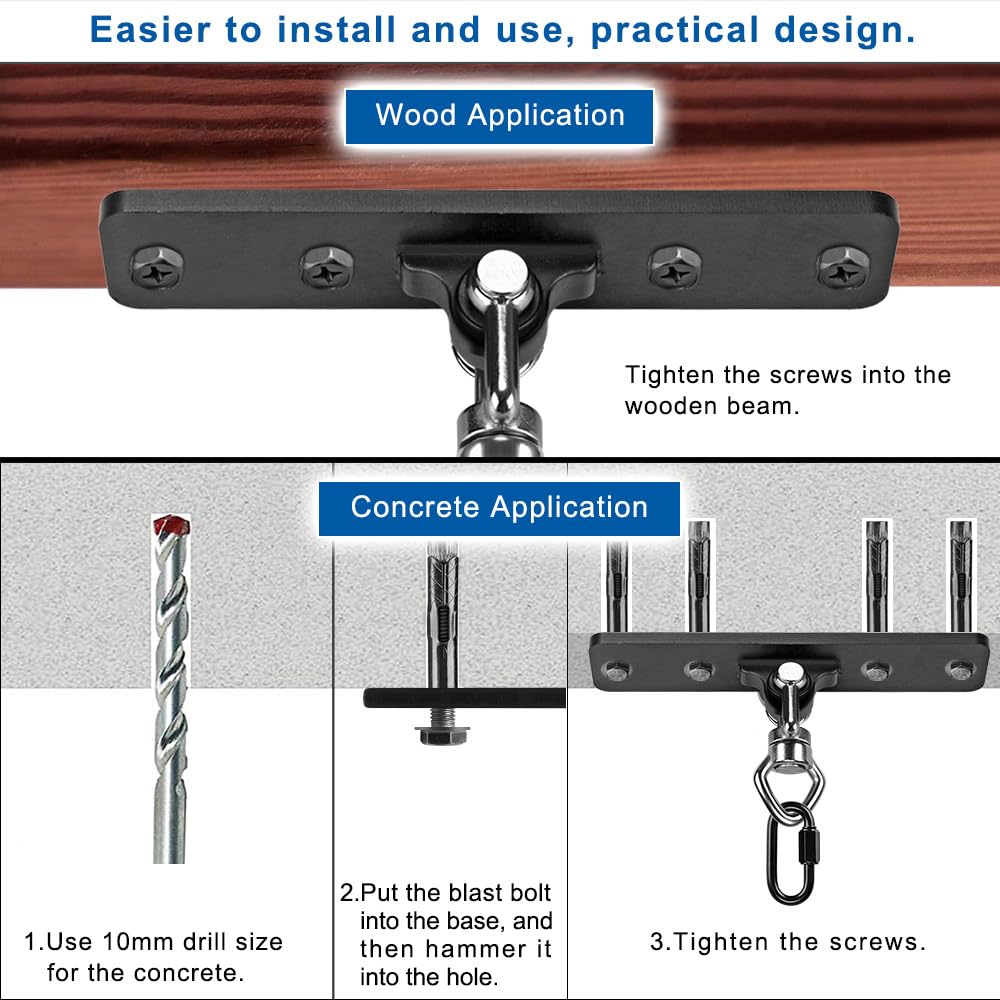 BeneLabel - Swing Ceiling Bracket with Bearing, 900 lbs Capacity, Heavy Bag Hanger, Stainless Steel Hanging Chair Bracket, 360° Swing Hardware for Silks