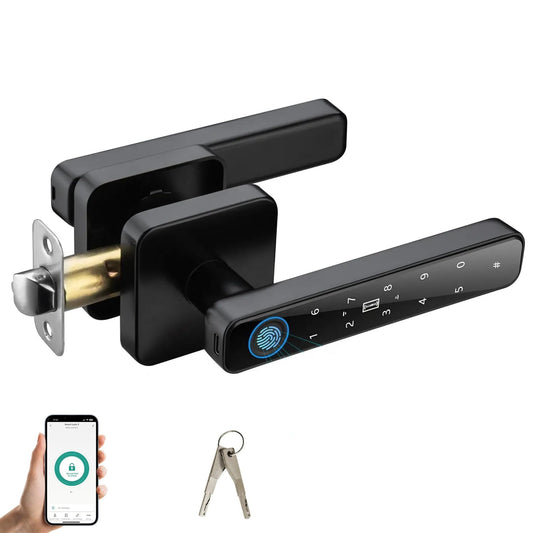 ACDOKE Smart Lock 4 in 1, Fingerprint Door Lock Set with Bluetooth Control, Keyless Entry Door Knob with APP/Code/Keys/Fingerprint, Electronic Keypad Lock Reversible Handle