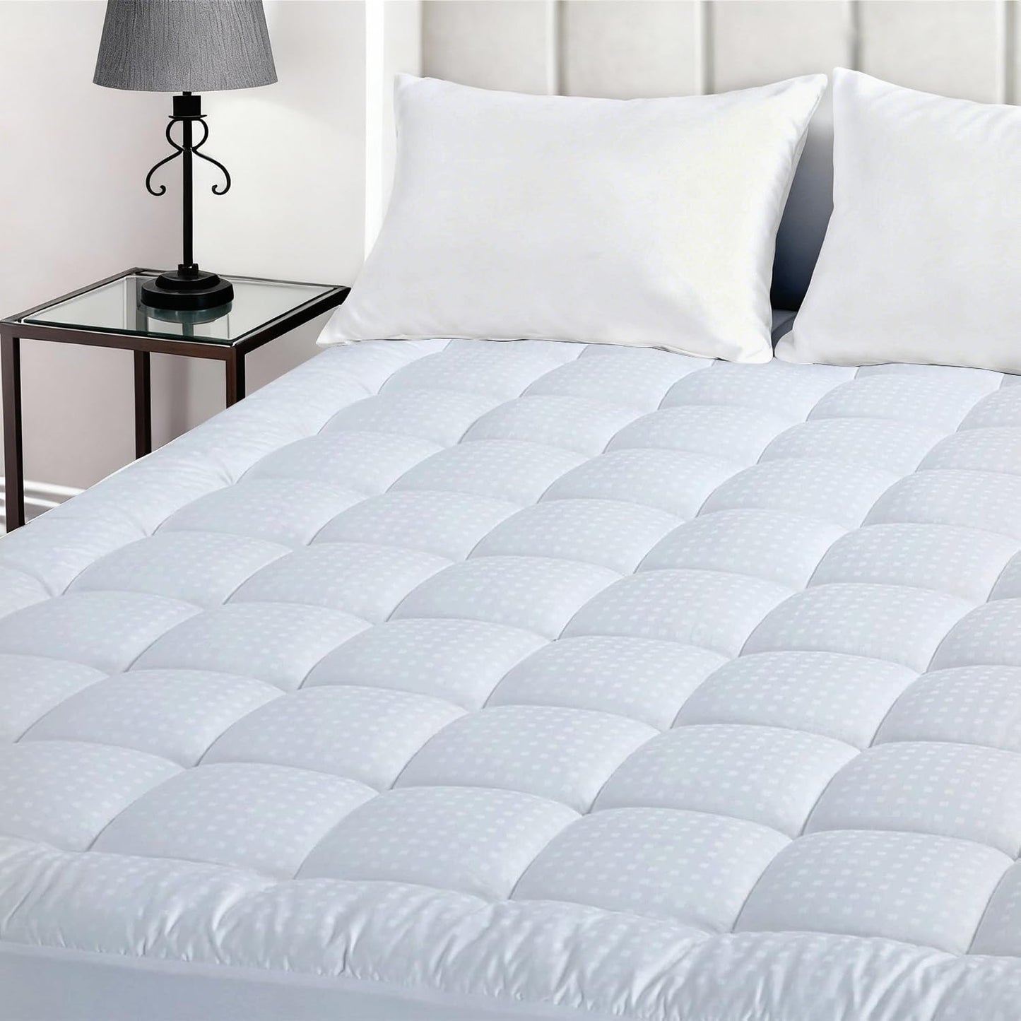 BaliChun Queen Size Mattress Pad Cotton Top Mattress Topper Fitted Quilted Mattress Cover Soft Breathable Pillow Top Cooling Mattress Protector Stretches up 8"-21" Deep Pocket (60×80 Inches, White)