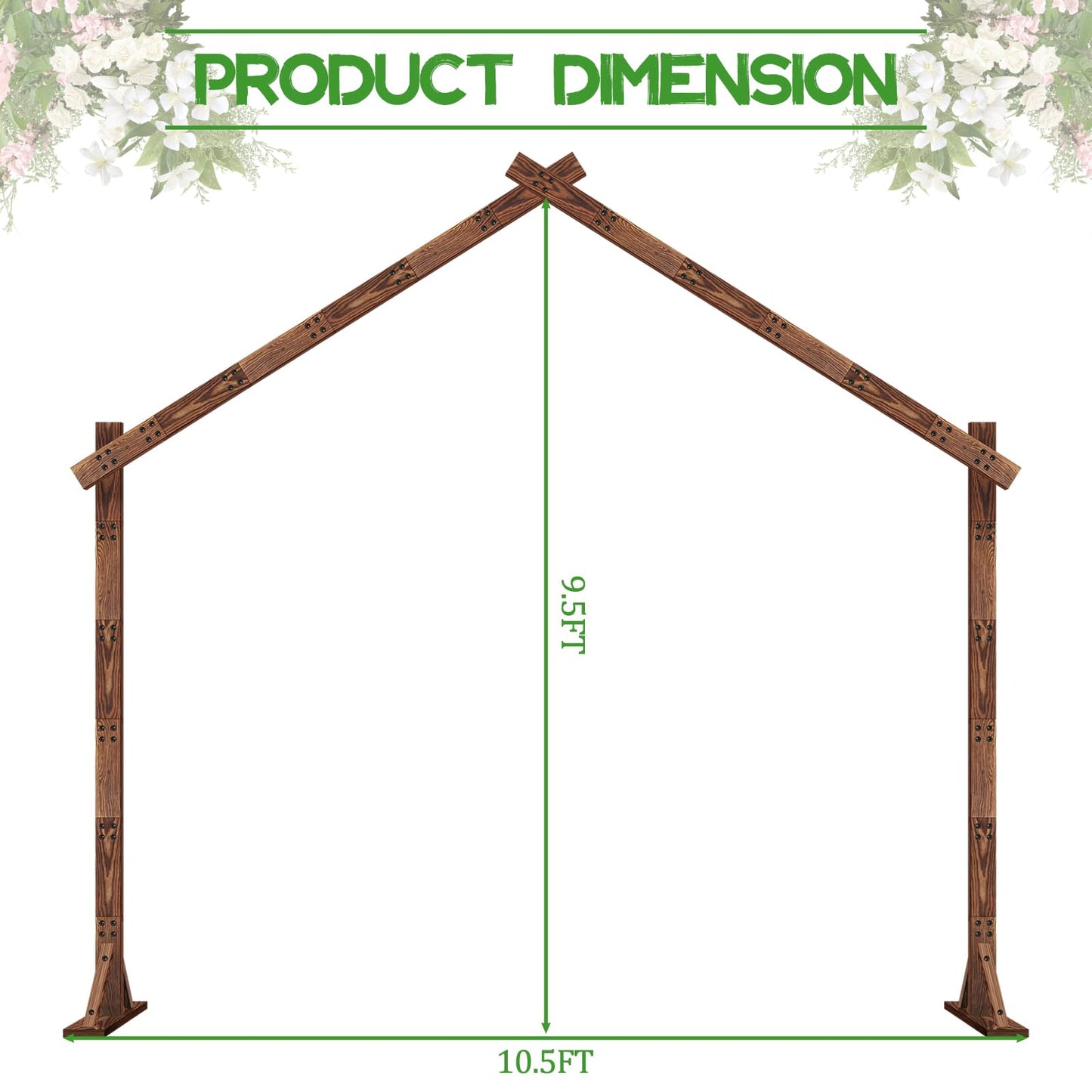 9FT Roof Arch Backdrop Stand, Roof Style Wooden Wedding Arch for Ceremony Party Anniversary Celebration Birthday, Natural Wood Rustic Arbor for Outdoor Garden Decoration