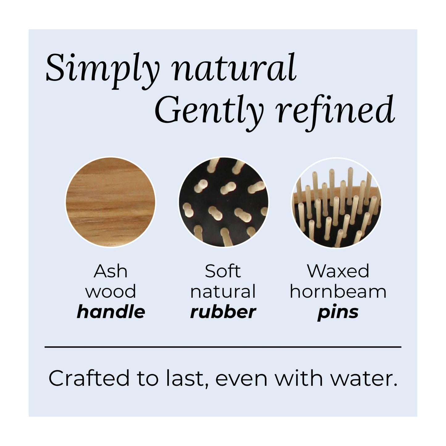 TEK - Medium Rectangular Ash Wood Brush with Short Tooth Handmade in Italy, for Fine or Straight Hair - 22 x 5.5 cm
