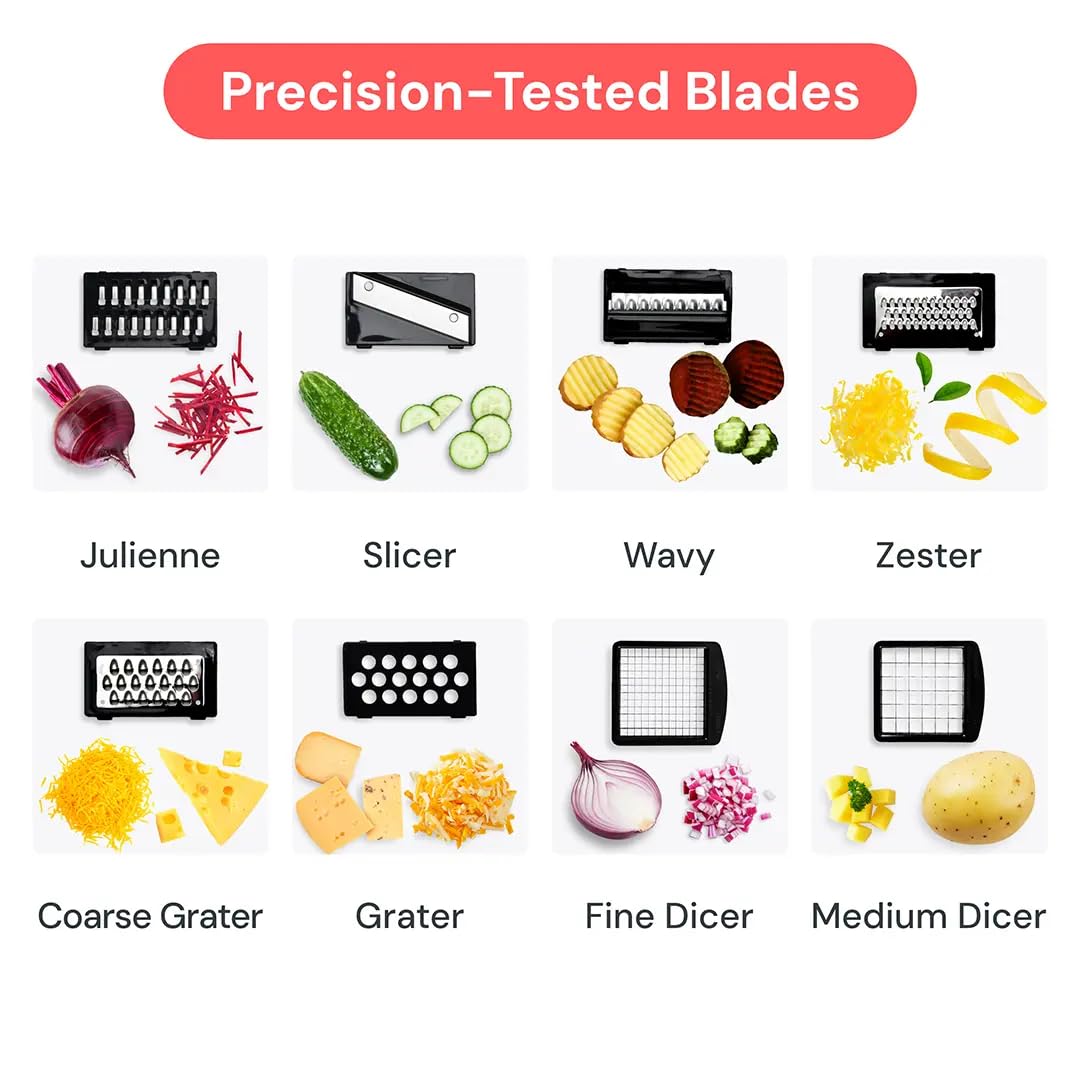 Fullstar Vegetable Chopper & Mandoline Slicer - Julienne Cutter Dicer Grater for Food Veggie Onion Cucumber Tomato Salad Potato Cheese - Kitchen Essentials & Gadgets (PRO 14-in-1, SS Black)