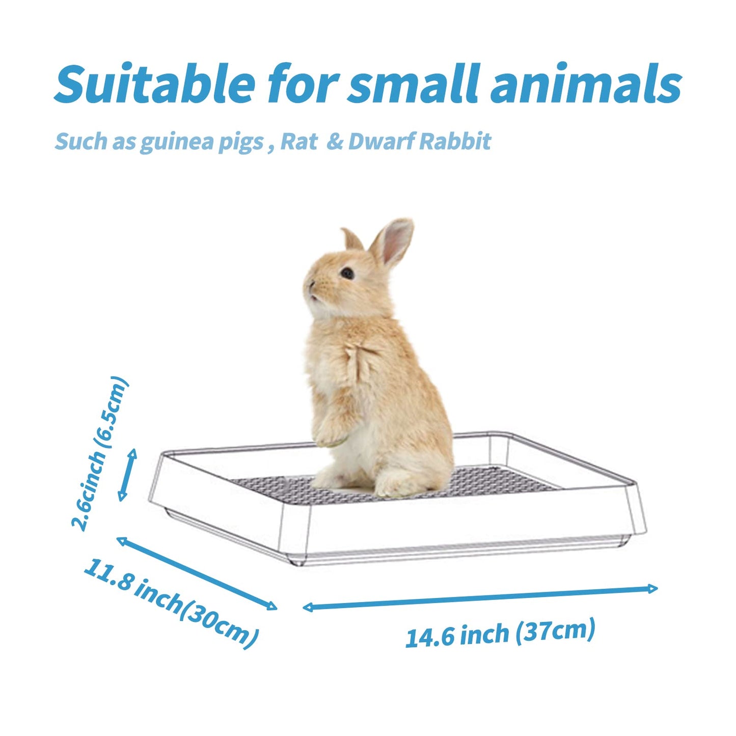 PODOO Rabbit Large Litter Box, Guinea Pig Training Pan Cage with Toilet Tray, Ideal for Rats, Hamsters, Ferret, Bunny Small and Medium Animals, 15x12x3 Inches (Medium)