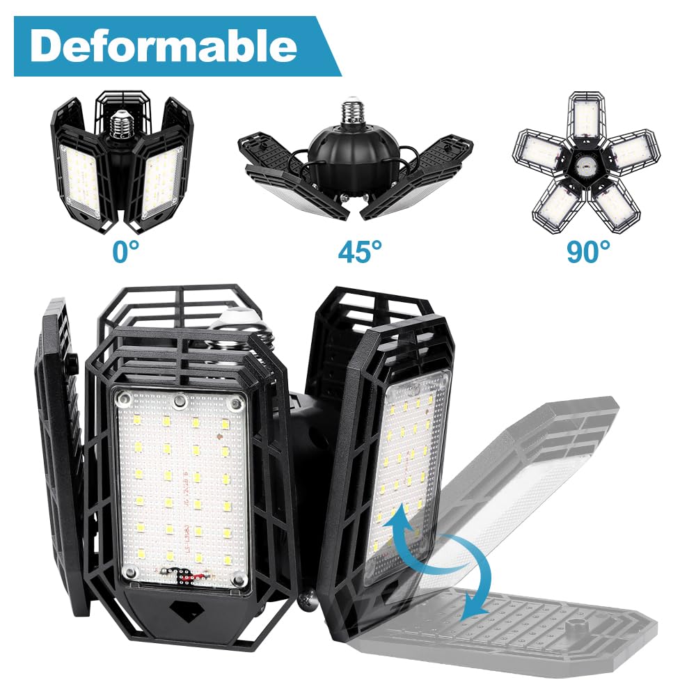 LED Garage Lights 2 Pack, Ceiling LED Shop Light 160W 16000LM 6500K Screw in Led Light with 5+1 Deformable Panels, Bright Led Lighting for Garage Workshop Basement Support E26/E27 Socket