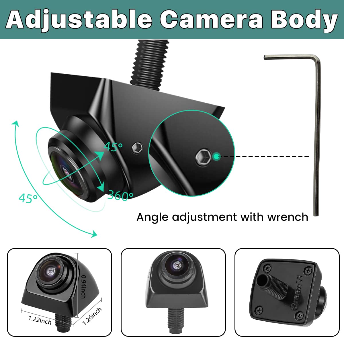 AHD 1080P Vehicle Backup Camera Only Work with Monitors Radio Head Units Supporting AHD 1080P Video Signal, GreenYi Reverse Rear/Front/Side View Camera, Adjustable Fisheye Lens(Black)