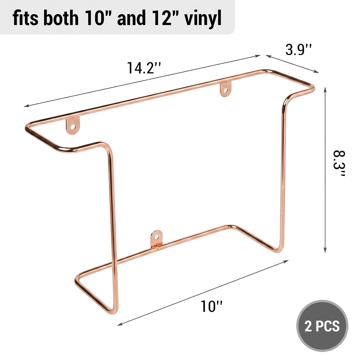 MyGift Modern Metal Wire Wall Mounted Vinyl Records Storage Racks, Hanging LP Record Holders, Floating Album Cover Display Shelves, Set of 2 (Modern Copper-2 Pcs)