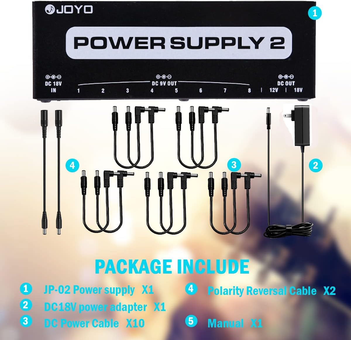 JOYO Guitar Pedal Power Supply Pedal Board Guitar Power Supply with DC 18V Pedal Power Adapter & 9V 100mA 500mA Isolated DC Output for 9V 12V 18V Effect Pedals JP-02