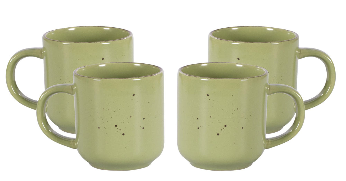 Home VSS 20-Piece Porcelcin Dinnerware Set - Nordic Raised Rim Tableware Collection with 4-Person Plates & Bowls, Matte Green with Speckled Spots