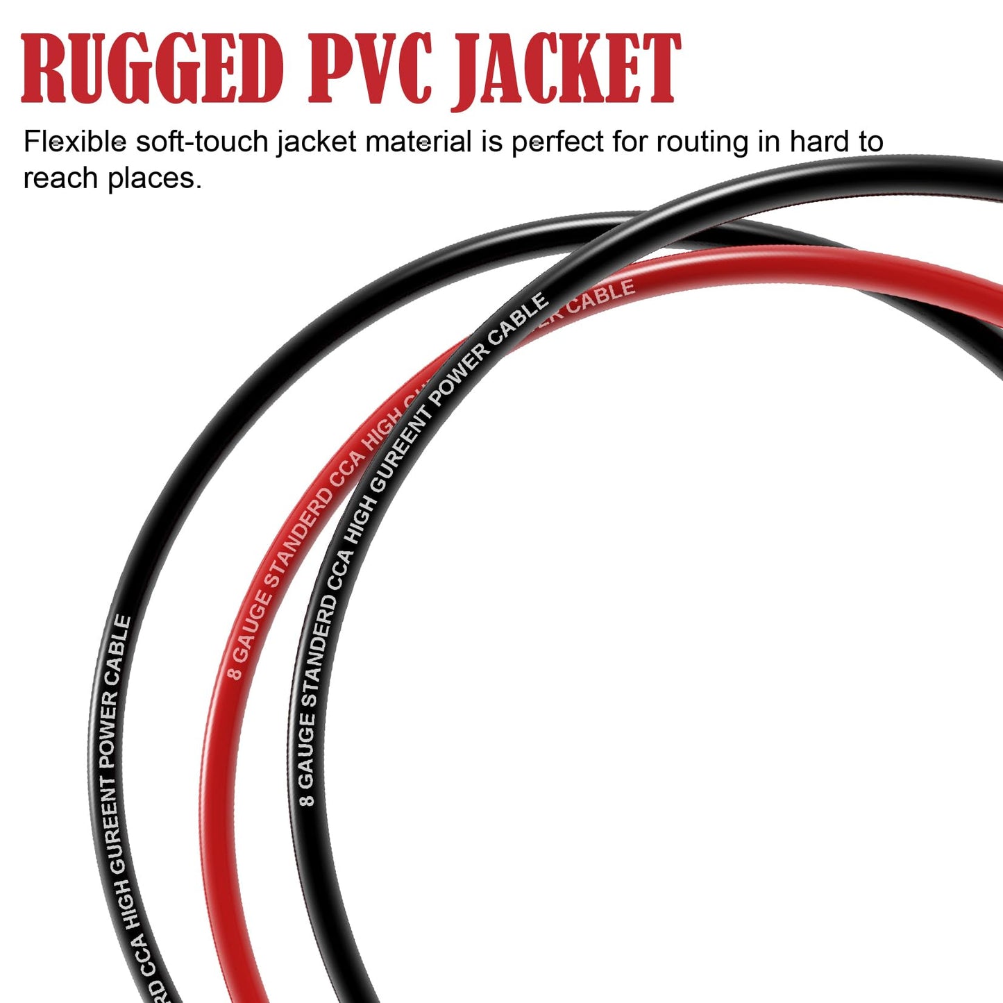 8 Gauge Wire (25FT Red+25FT Black) Copper Clad Aluminum CCA,60A Fuse Holder,20 Pcs Lugs,20 Pcs 2:1 Heat Shrink Tubes,Car Amplifier Power&Ground Cable,Primary Automotive Wire