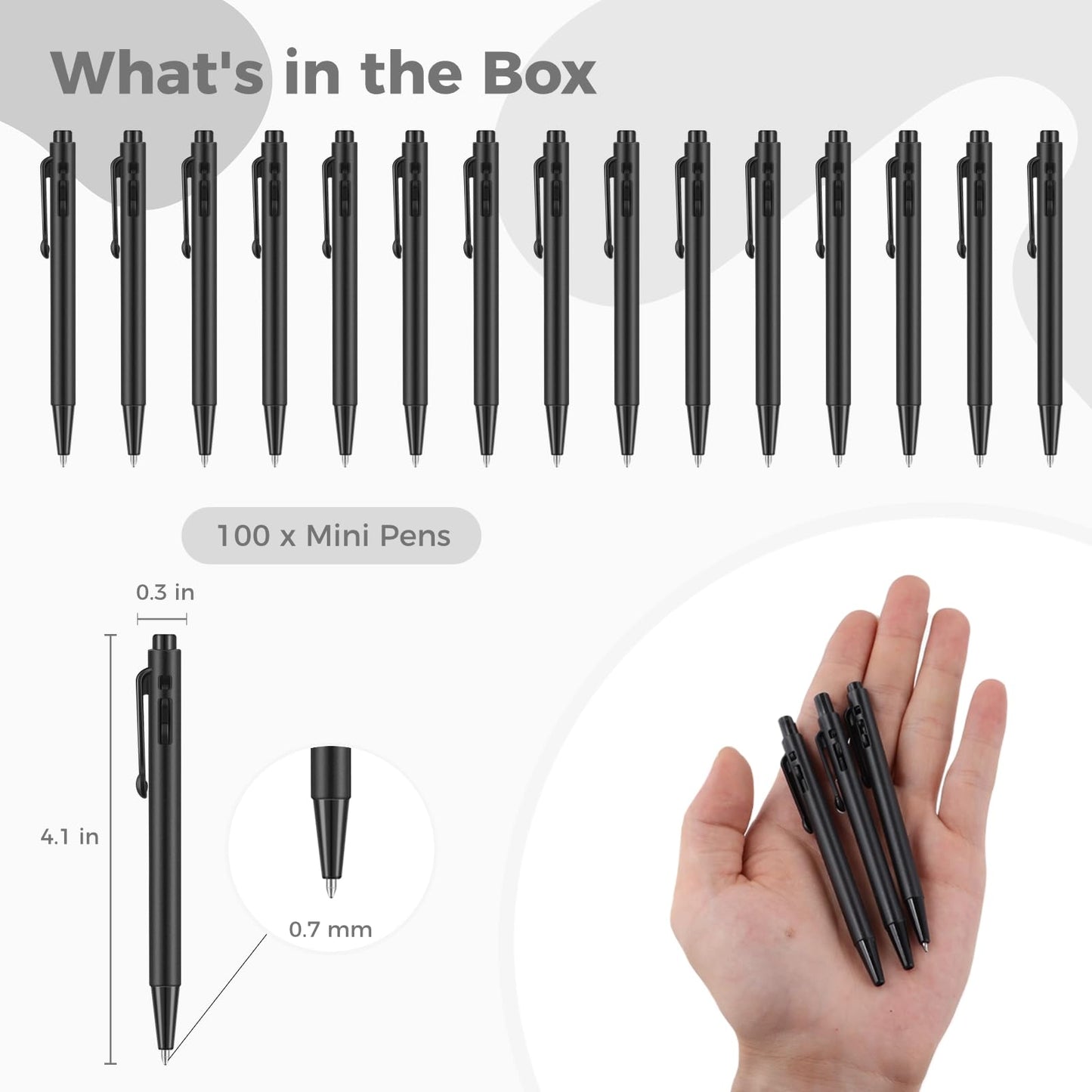 DIMEGON 100 Pcs 4'' Mini Retractable Ballpoint Pens, 0.7 mm Fine Point With Clip, Tiny Ink Black for Pocket Notebook Office