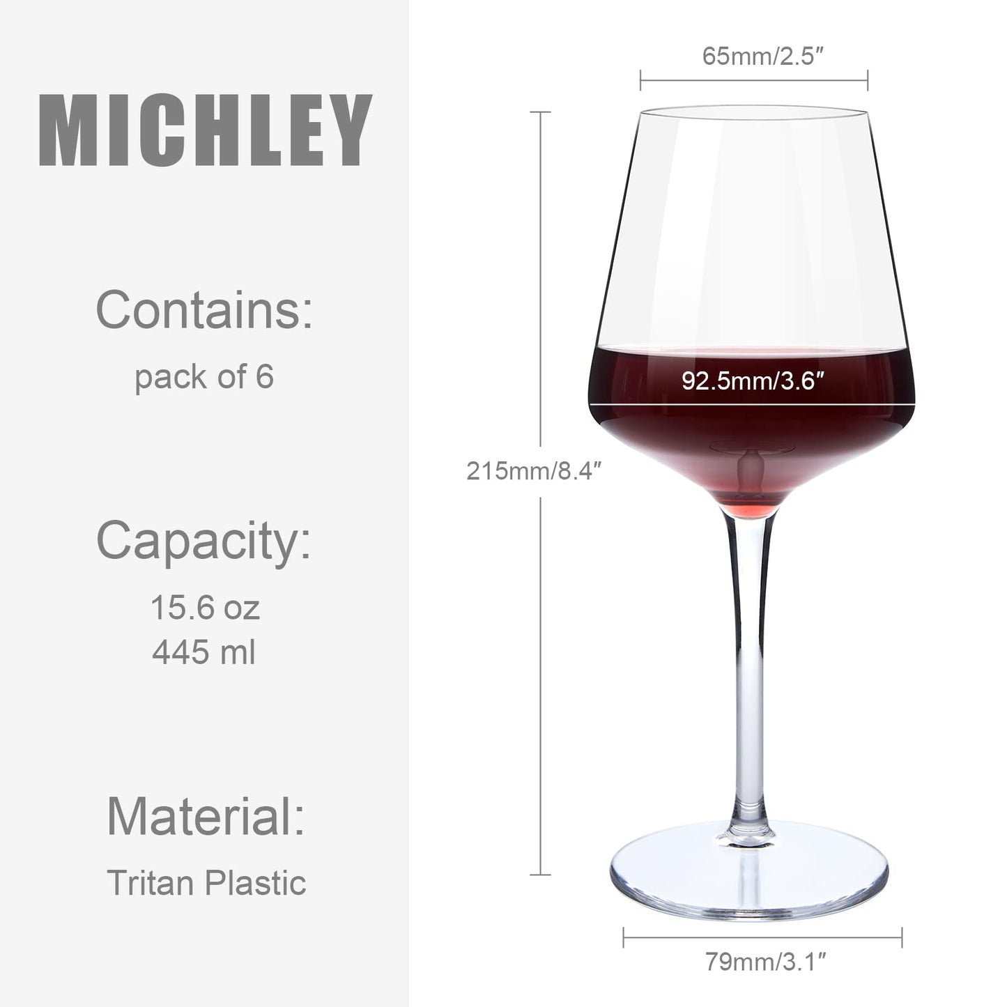 MICHLEY Floating Wine Glasses for Pool, Modern Red Wine Glasses Set of 6(15oz), Reusable Tritan Plastic Goblet,Shatterproof White Wine Cups for Outdoor
