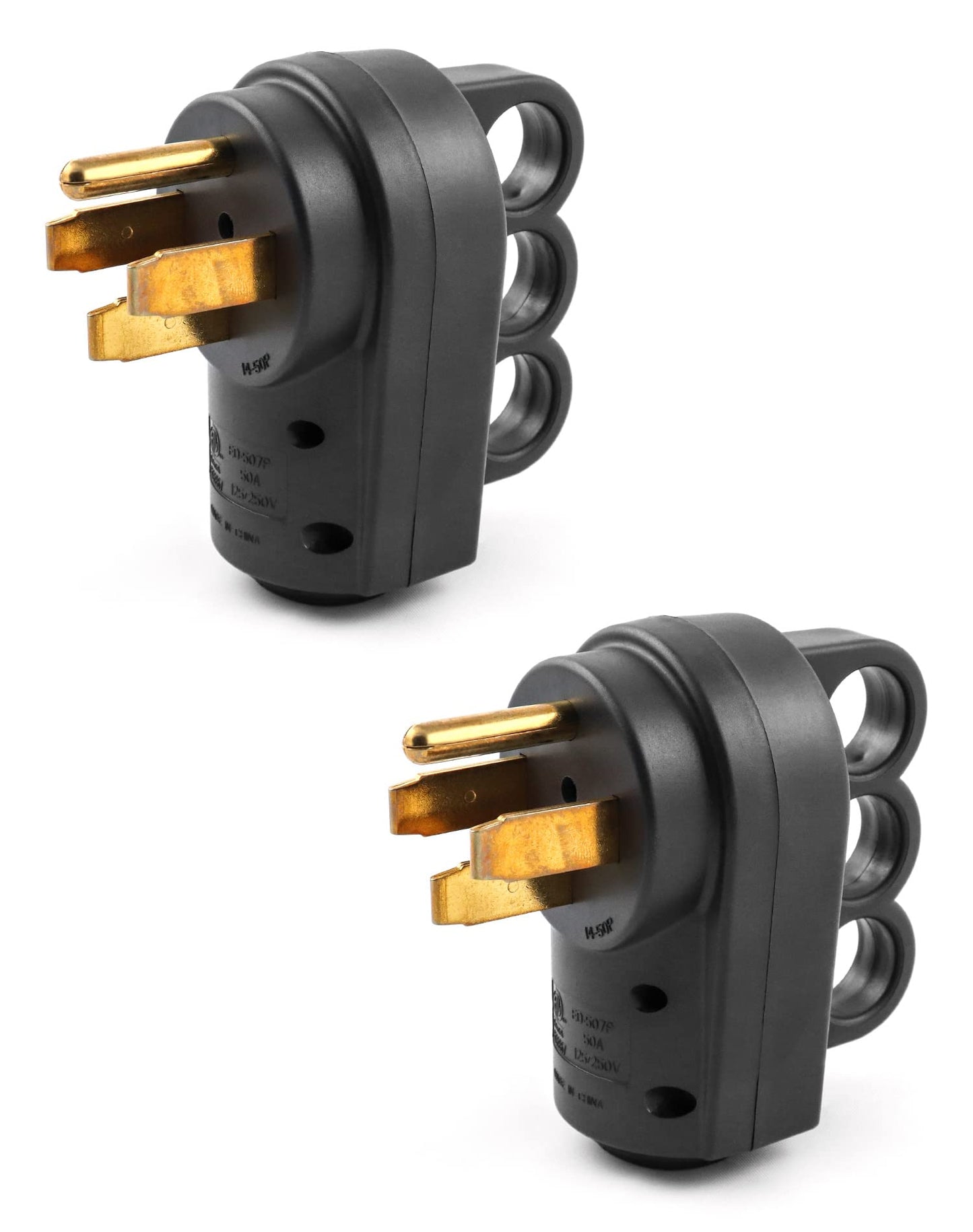 QWORK NEMA 14‑50P 50 Amp 4‑Prong RV Replacement Plug – Plug Only, 2 Pack, Fits 125/250V Camper & Trailer