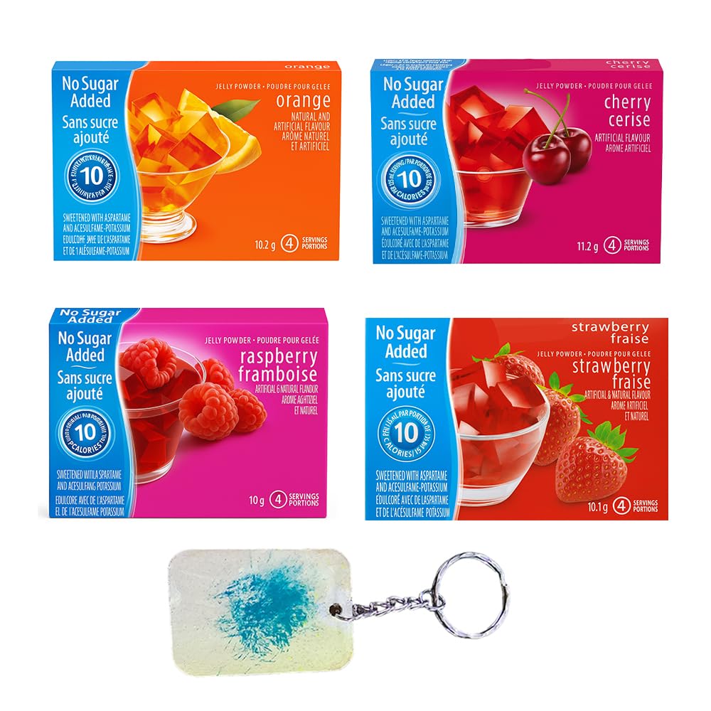 No Sugar Added Gelatin Mix 4-Pack – Strawberry, Orange, Cherry, Raspberry (41.5g Total) + PaLiSoL Keychain | Gélatine sans sucre – 4 saveurs + porte-clés PaLiSoL