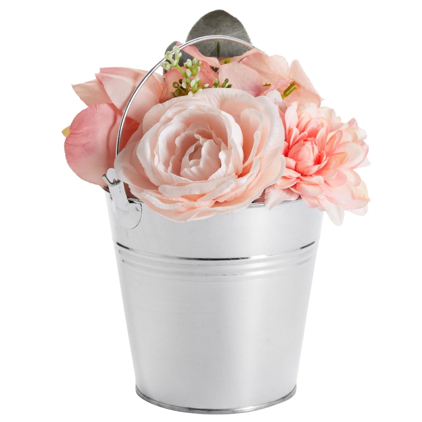 Juvale Galvanized Metal Buckets - 12 Pack, Silver, 4.7 in - Mini Metal Buckets with Handles for Party Decorations & Crafts