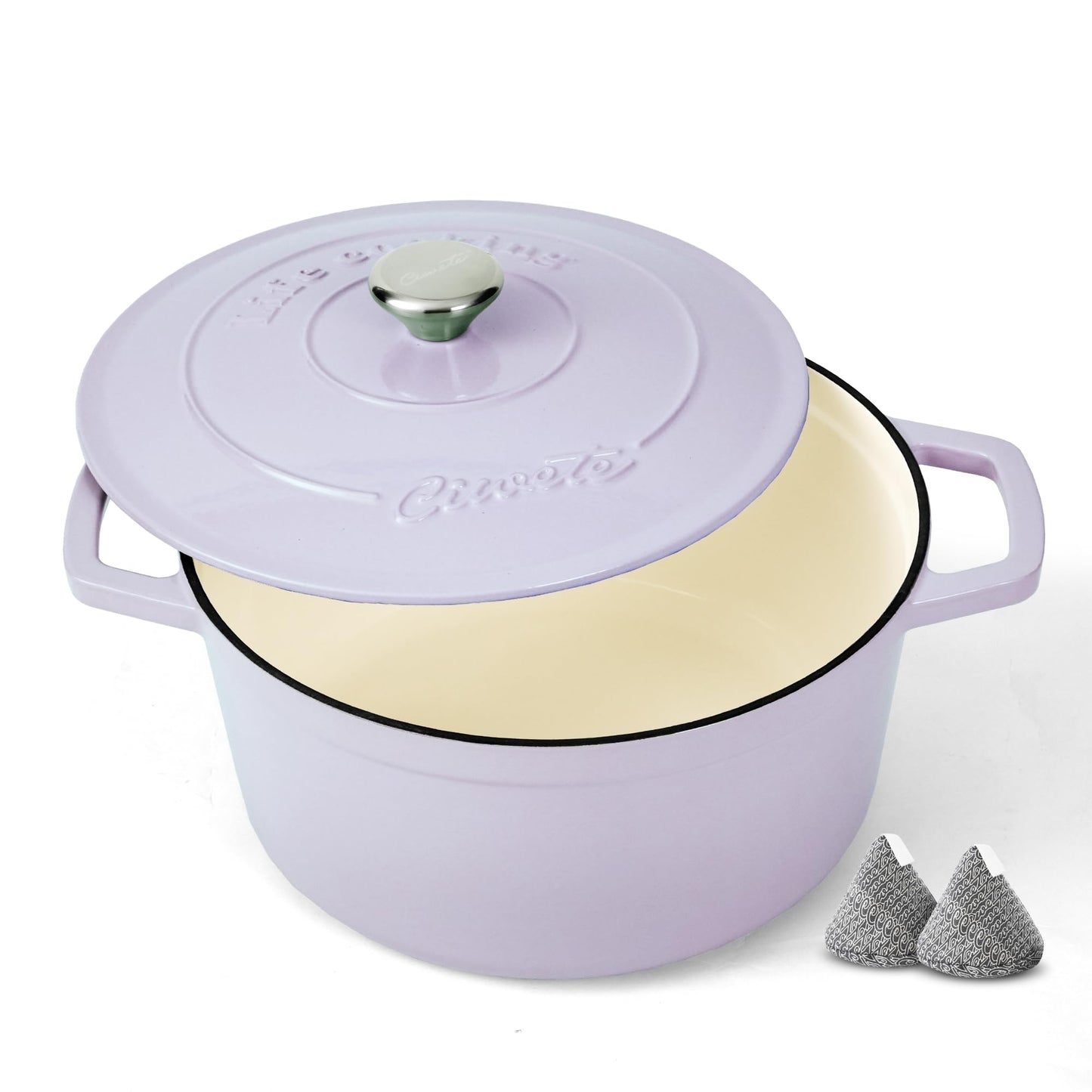 Ciwete Enameled Cast Iron Dutch Oven – 6 Quart Pot with Lid & Potholders – Heavy-Duty Cookware for Bread Baking, Braising, Stews & Roasting – Oven & Stovetop Safe up to 500°F – Purple