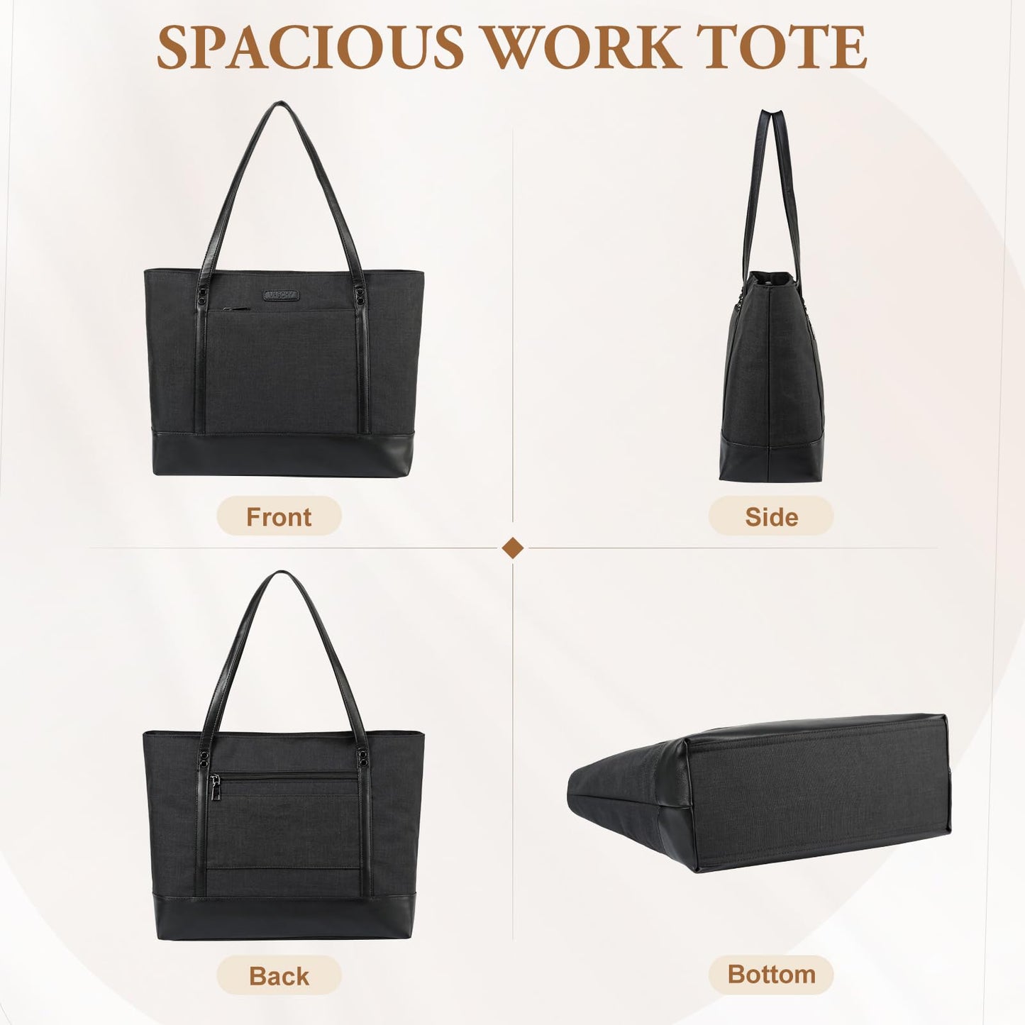 Laptop Tote Bag for Women, Vaschy 15.6 inch Large Work Tote Water Resistant Office Computer Bag Professional Women Handbag Shoulder Bag for Business Travel Teacher College Black