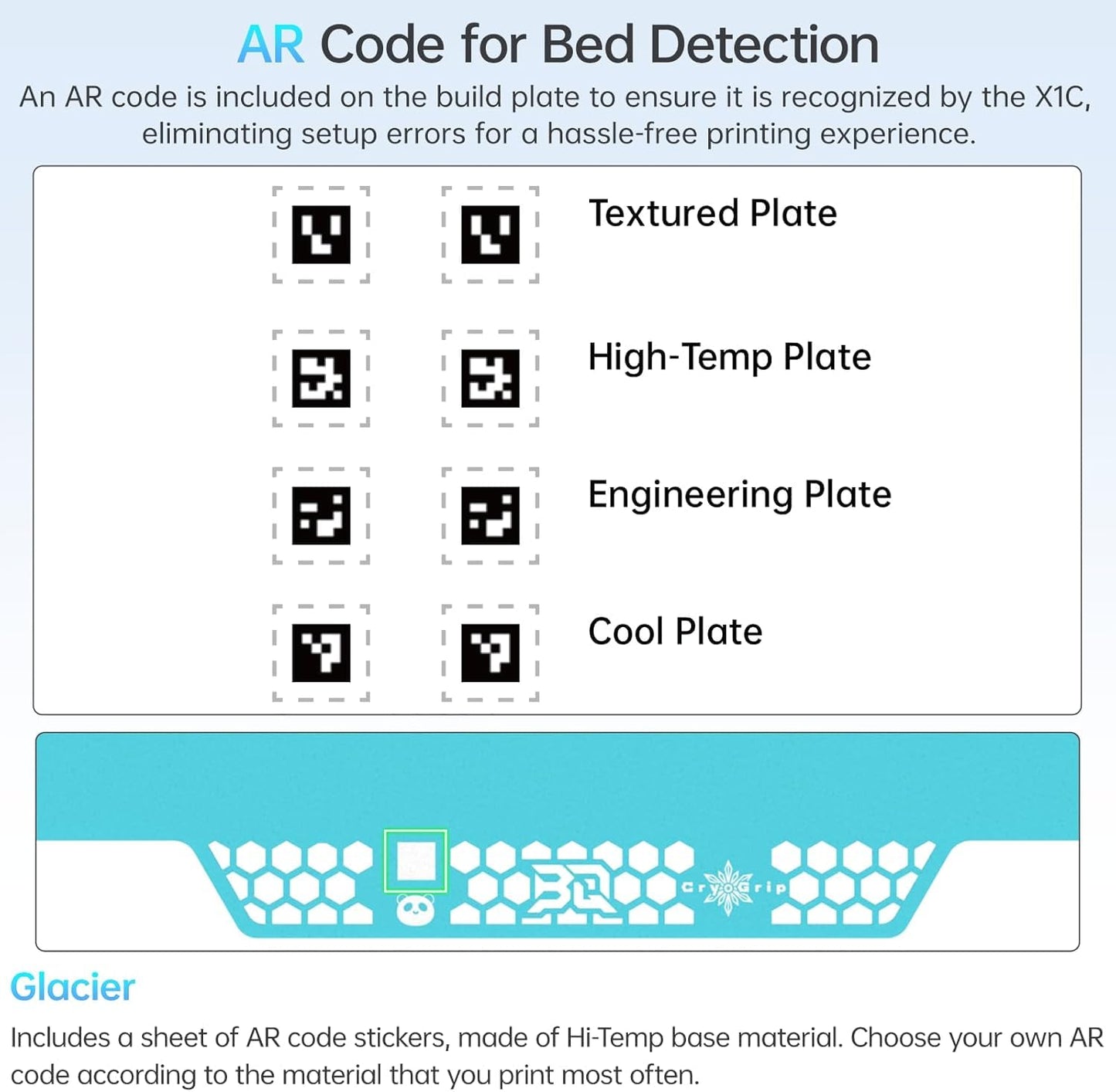 CryoGrip Pro Glacier for Bambu-Lab P1P/P1S/X1C/X1E/A1 3D Printers 257x257MM Panda BuildPlate Double Sided Fine Textured Spring Steel Sheet