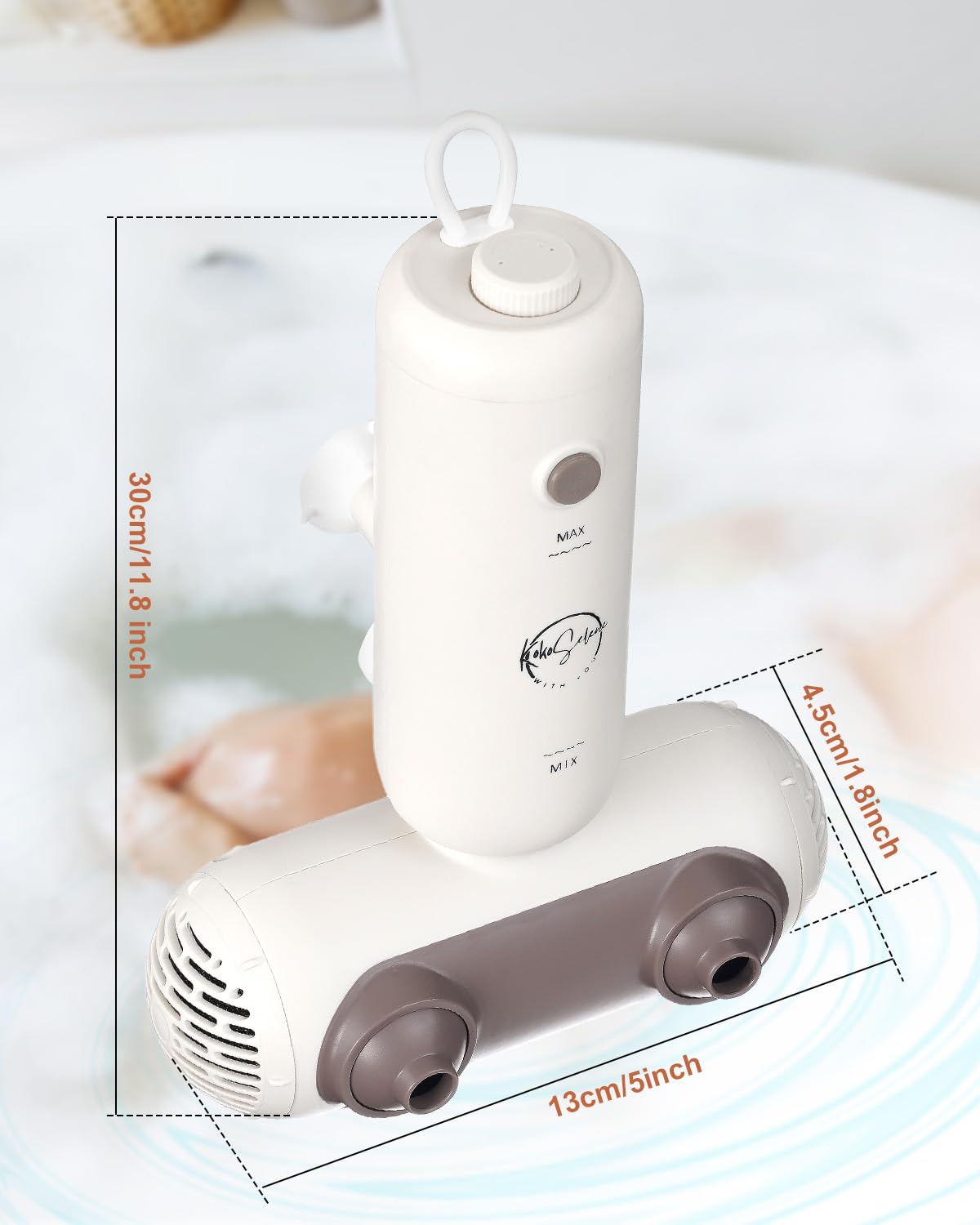 KokoSelene Bath Jets for Tub, Portable Bath Spa for Bathtub with Dual Hydro Jets, Bathtub Spa Machine Creates Soothing Bubbles and Massage for Daily Relax at Home Use (Brown)