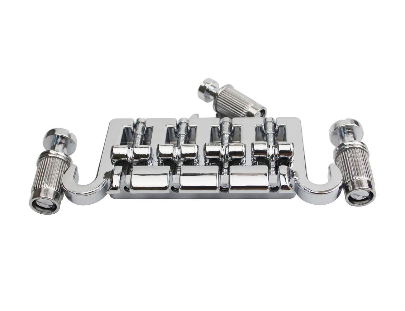 Guyker 3 Point 4 String Bass Bridge Tailpiece – Zinc Alloy Bridges Tailpiece with Saddle Replacement Parts for Gibson EPI Style Bass (BG004)