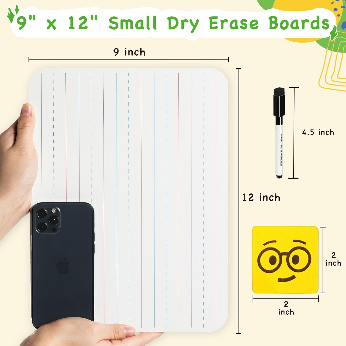 Ohuhu Small White Boards for Kids, 25 Pack, 9 x 12 Inch Mini Whiteboards for Students, Teacher &Classroom, Double Sided Lined/Plain Dry Erase Board Set - Includes 25 Boards, 25 Markers, 25 Erasers