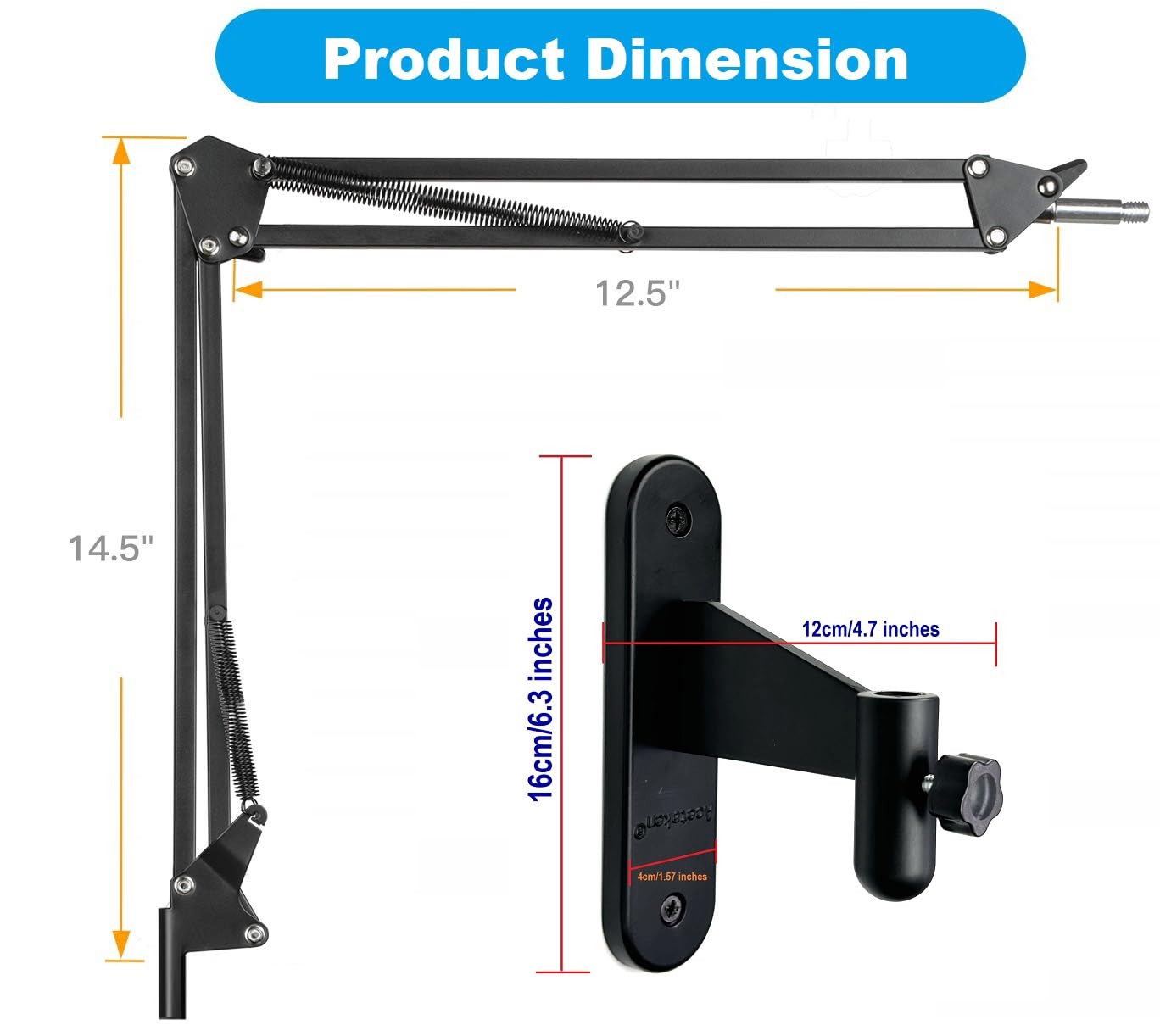 Upgrade Mic Wall Mount,Microphone Boom Arm Wall Stand Holder for Logitech Blue Yeti,Razer,HyperX,Shure,Rode Mic Broadcasting, Voice-Over Sound,Streaming and Recording-booth
