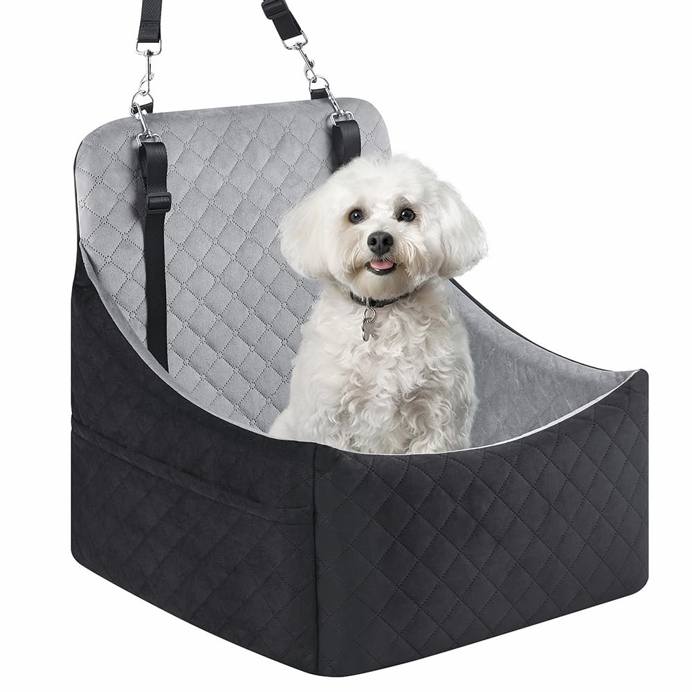 unipaws Dog Booster Car Seat for Small Medium Dogs, Elevated Puppy Car Bed with Pockets, Detachable Washable Cover, Portable Anti-Slip Travel Bed for Car