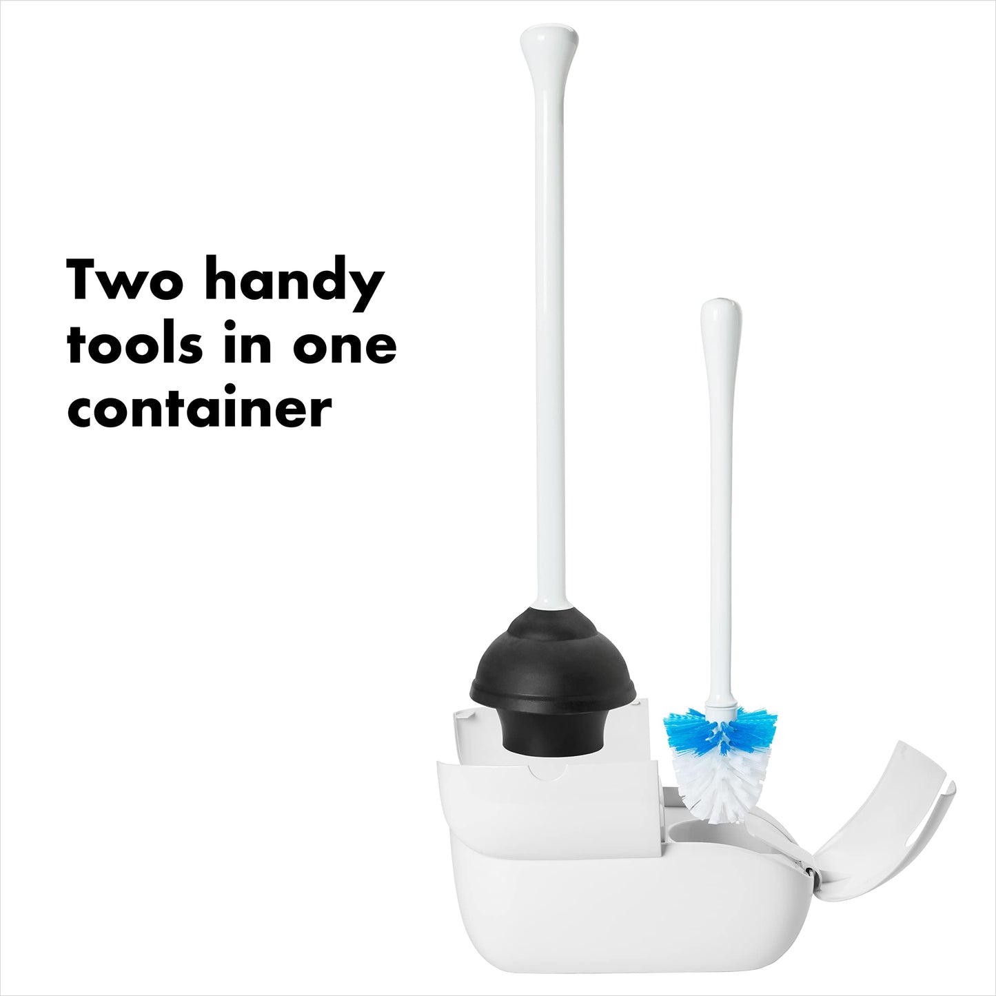 OXO Good Grips Hideaway Toilet Brush and Plunger Combination Set, White