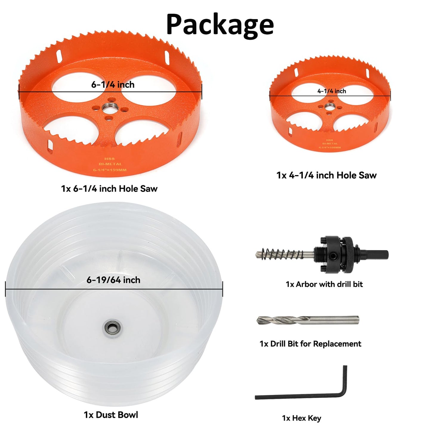 6 1/4 Inch & 4 1/4 Inch Hole Saw for Recessed Lights, 159mm & 108mm Hole Saw with Dust Bowl Catcher for 6 Inch Led Recessed Lighting 4 Inch, Bi-Metal Wood Drywall Hole Cutter