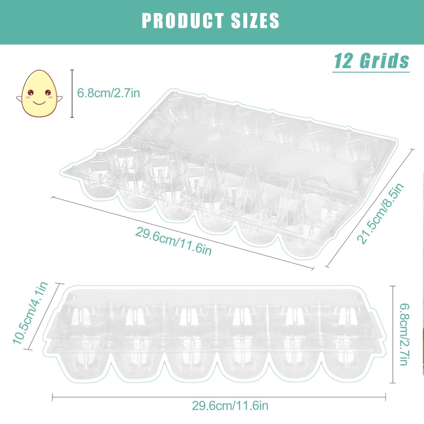 60 Packs Egg cartons cheap bulk，Plastic Egg Carton for 12 Eggs， Clear Egg Carton 2 * 6 Grids，Perfect for Refrigerator Chicken Farm Markets Commercial Business Market Display, Large