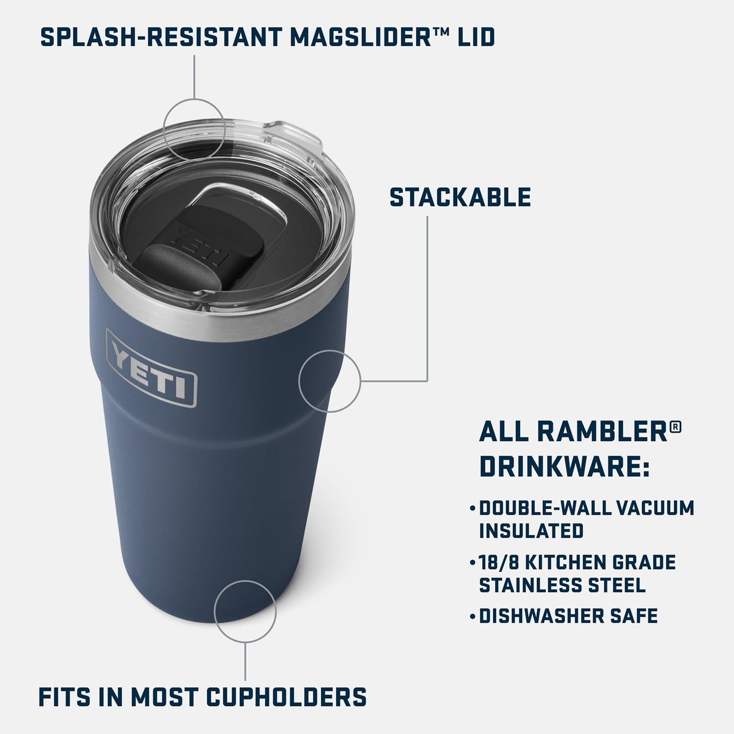 YETI Rambler 20 oz Stackable Tumbler, Stainless Steel, Vacuum Insulated with MagSlider Lid, Black