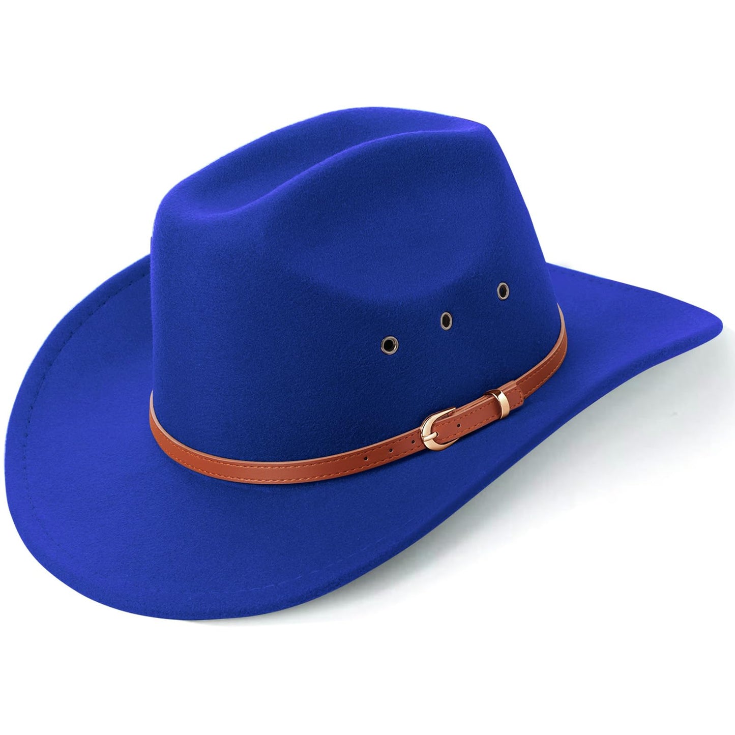 DRESHOW Cowboy Hat for Women and Men Western Felt Cowboy Cowgirl Hat Wide Brim Belt Buckle Retro Fedora Hats Unisex Caps