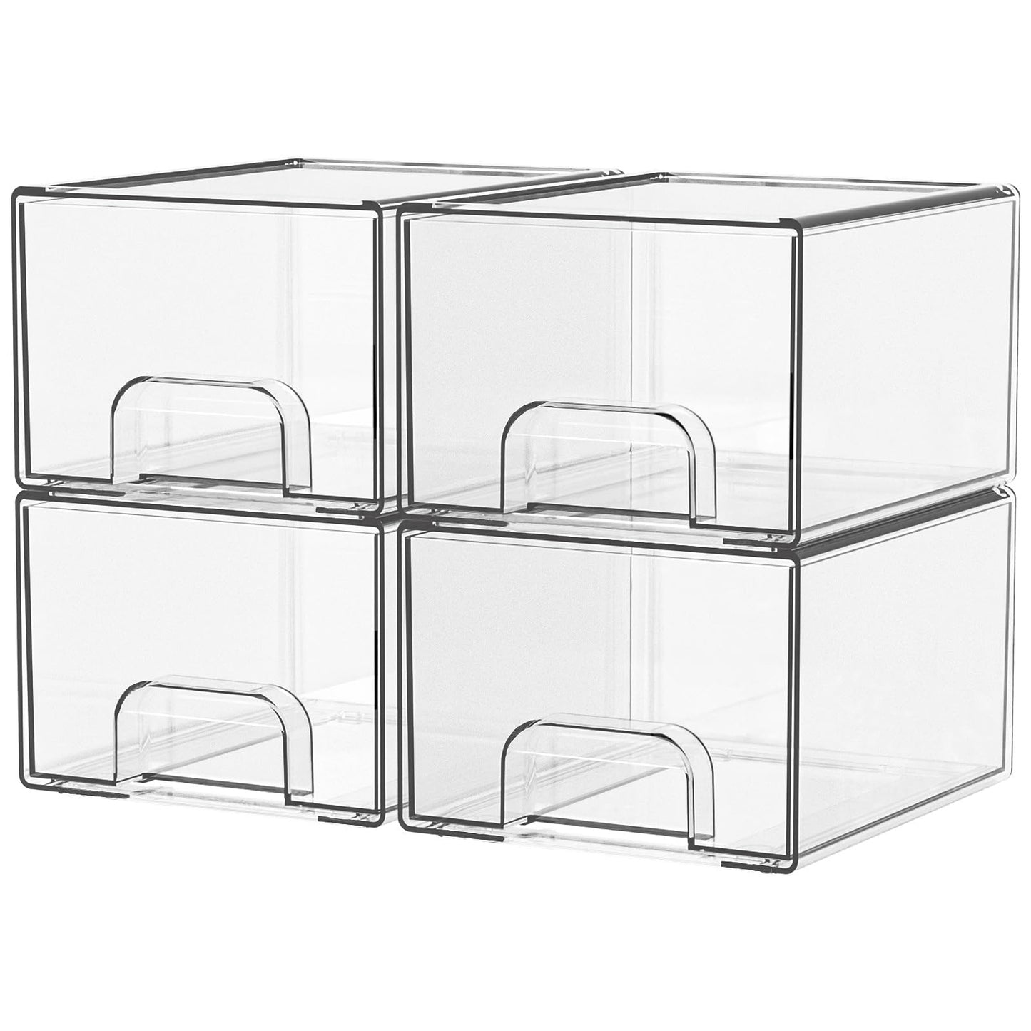 4 Pack Clear Stackable Storage Drawers, 4.4" H PET Pull-Out Makeup Organizer, Plastic Dustproof Drawer Organizer for Skincare, Medicine, Vanity,Baby Items｜bathroom,Kitchen Cabinets, Pantry