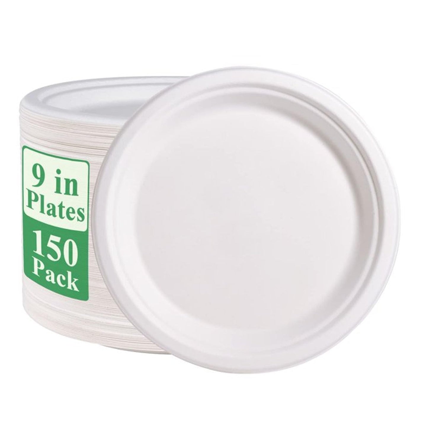 150 Pack Paper Plates, 9 Inch Disposable Plates Compostable Heavy Duty Plates Eco Friendly White Bagasse Plate Fibers Biodegradable for Events Crafts Projects Dry Foods General Use