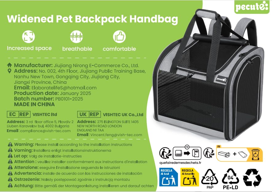 Pecute Cat Backpack,Dog Backpack Carrier with Widened Interior Space, Pet Backpack Carrier for Small Dogs and Small to Medium Cats, Pet Travel Carrier with Soft Padded, Reinforced Support,Black