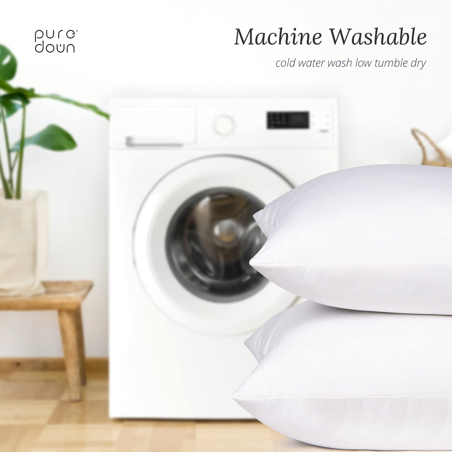 puredown® Throw Pillow Inserts 22 x 22 (Pack of 2, White), Big Throw Pillows for Floor, Couch, Bed, Machine Washable